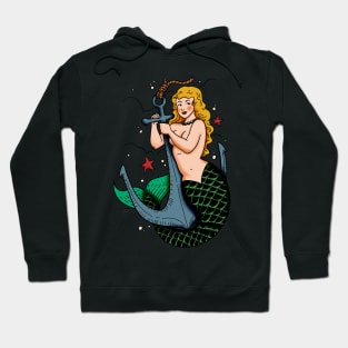 Mermaid and Anchor Vintage Tattoo Hoodie